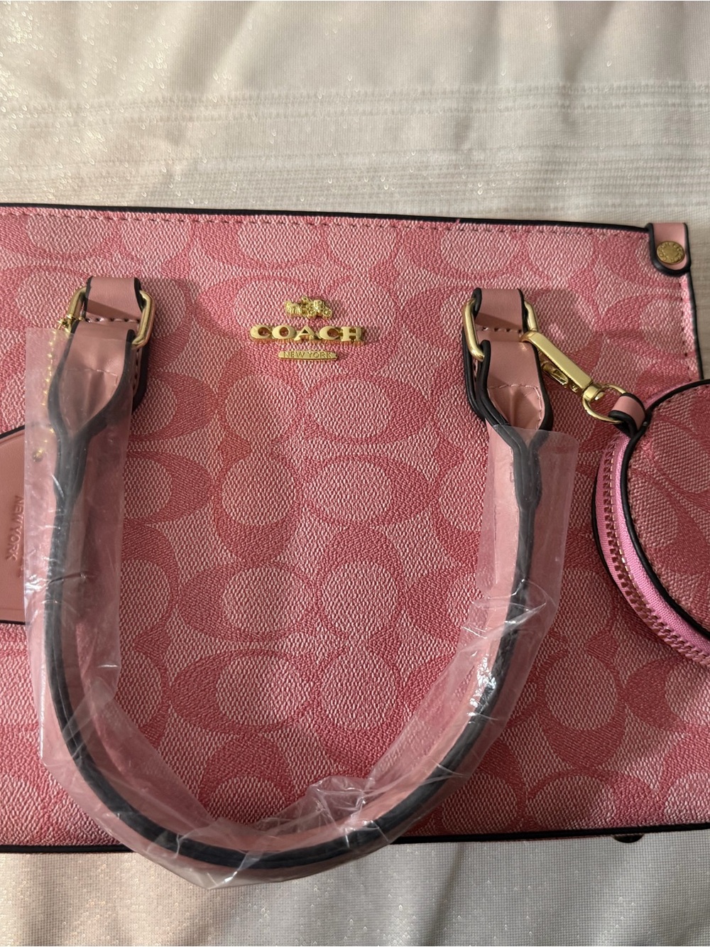 COACH Pink Signature Satchel with Gold Hardware